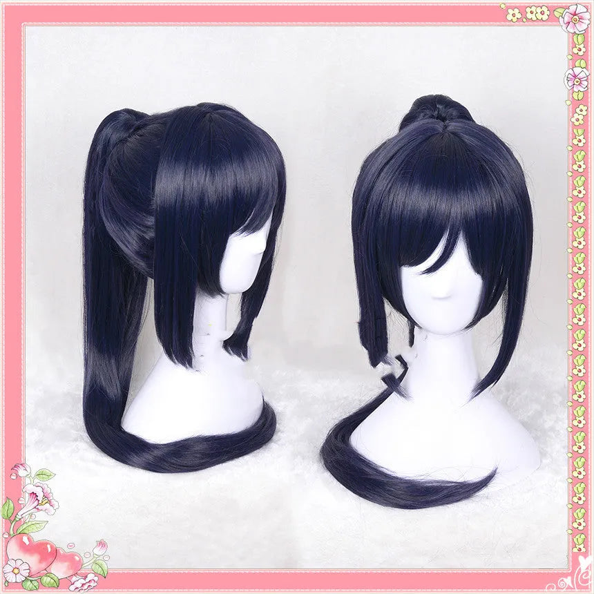 Blue purple Matsuura Konan cosplay wig with adjustable fit on display