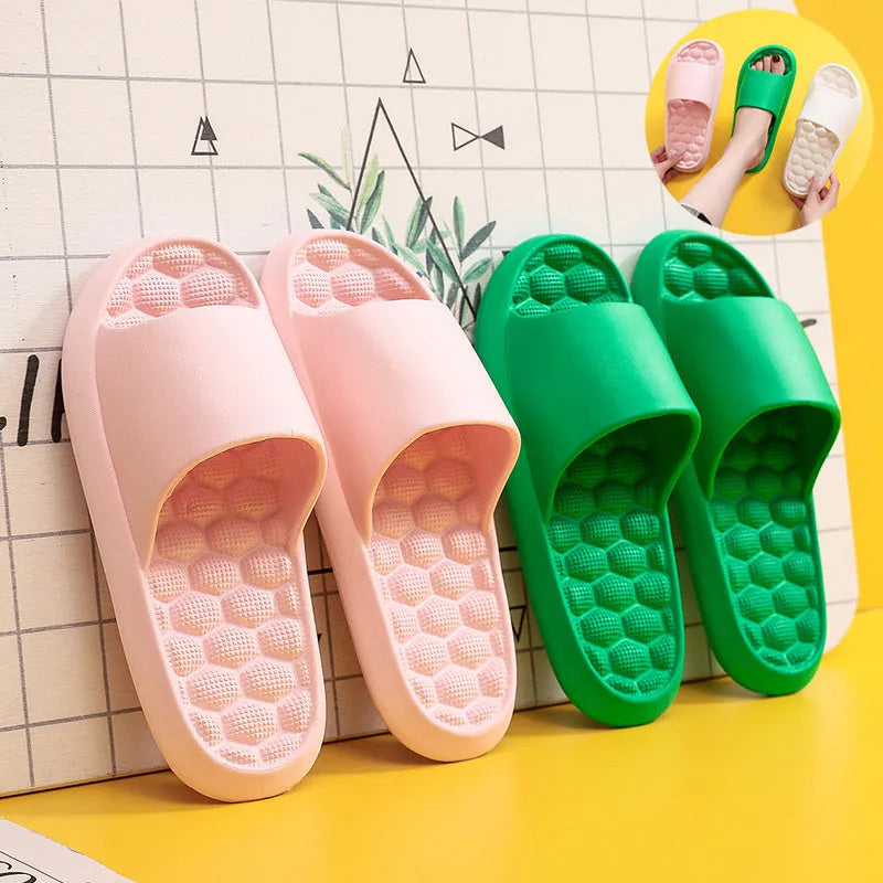 Summer slippers with grape particle massage sole in pink colour, EVA material, unisex design for indoor use