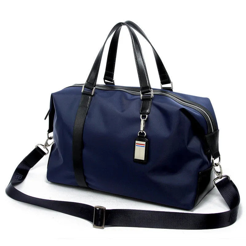 Folding Korean duffle bag for men in black nylon and microfiber, 44x26x18 cm, with zipper pocket