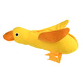 Yellow teddy bear duck plush dog toy with squeaker and treat holes.