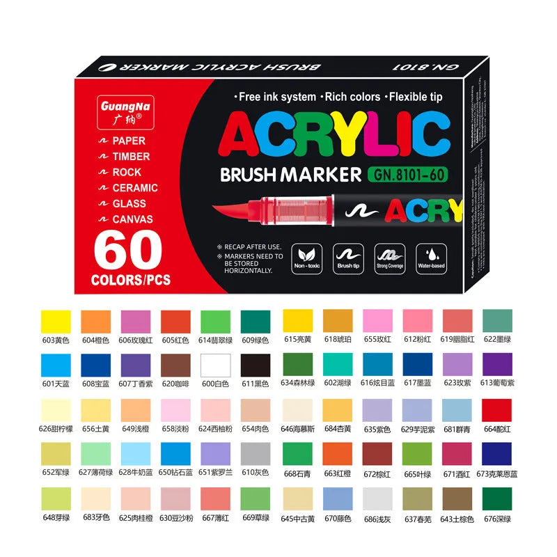 Set of straight liquid acrylic marker pens with soft heads in multiple colours for art and graffiti.