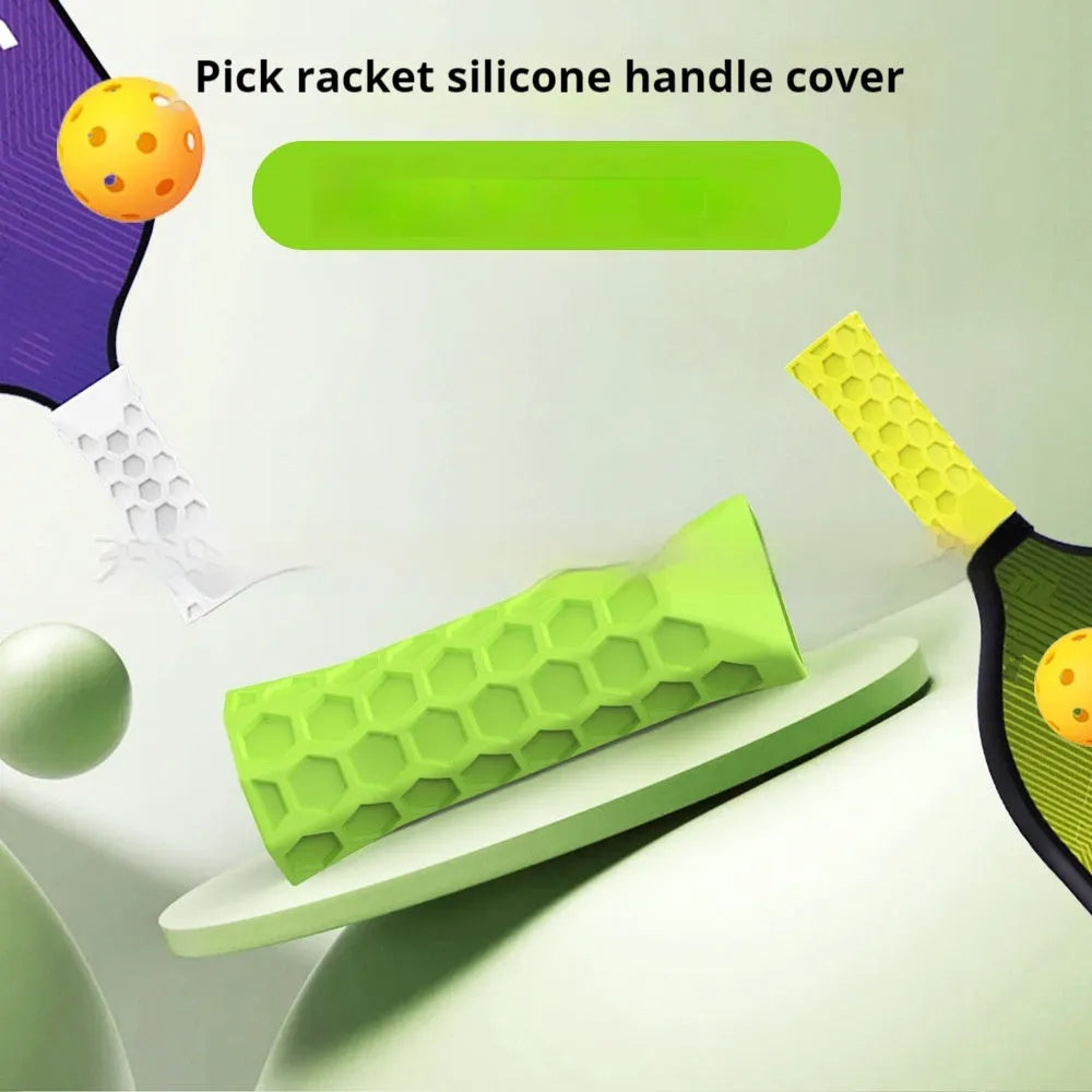 Silicone peak racket grip protective sleeve in black on a badminton racket handle