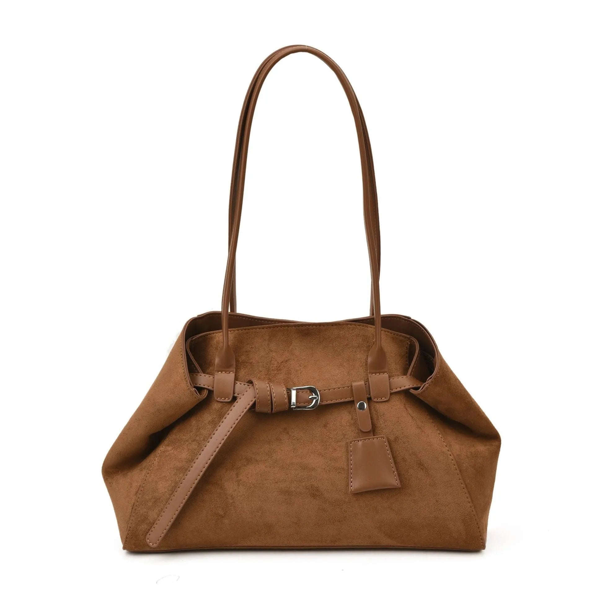 Retro matte large capacity tote bag in deerskin velvet, available in black, brown, coffee, and green, with single shoulder strap