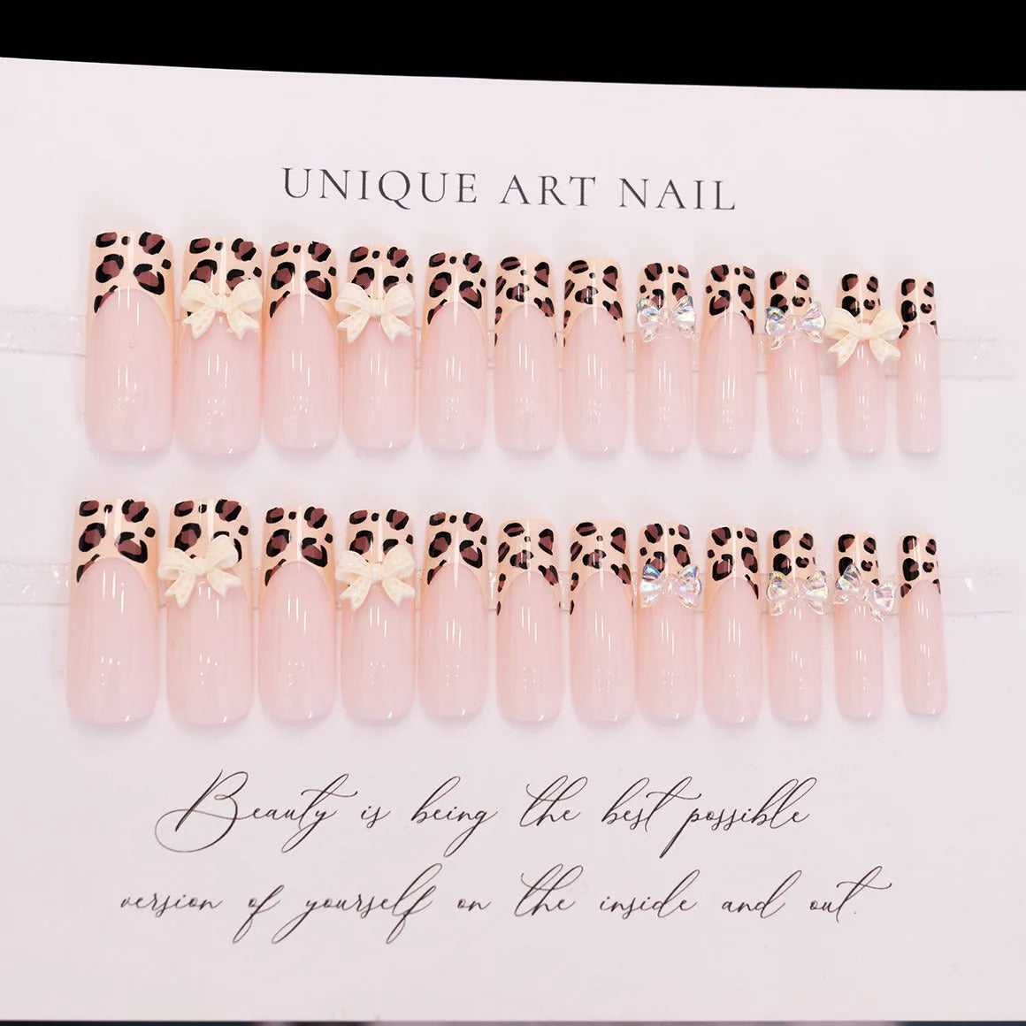 Leopard print butterfly shaped plastic nail art decorations in WM296 colour, pack of 60 pieces.