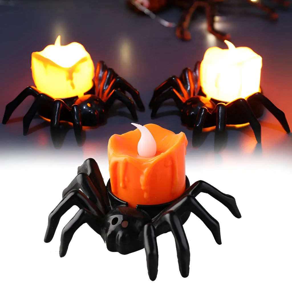 Halloween spider candlestick ornament plastic battery-powered 7x8.5cm spider lamp