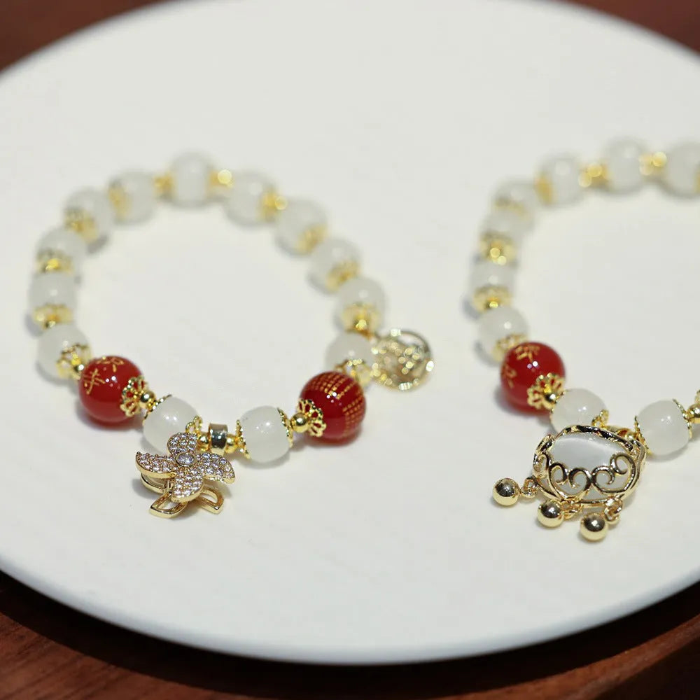 Fugui Safety Lock Windmill glass bracelet in Chinese style with safety lock and fu character motifs