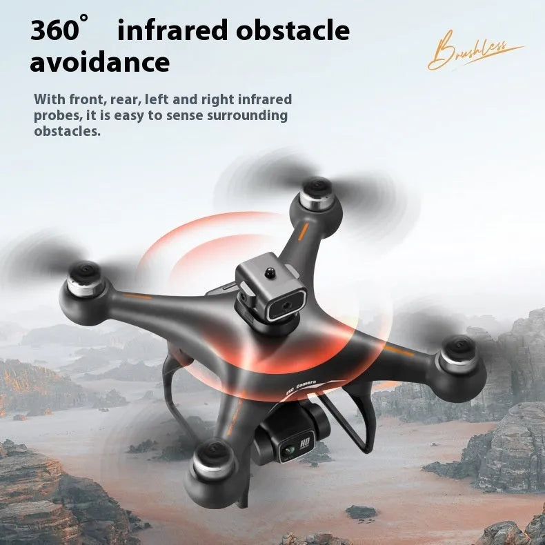 S116 black and white HD brushless UAV drone with four propellers and camera, shown with remote control.