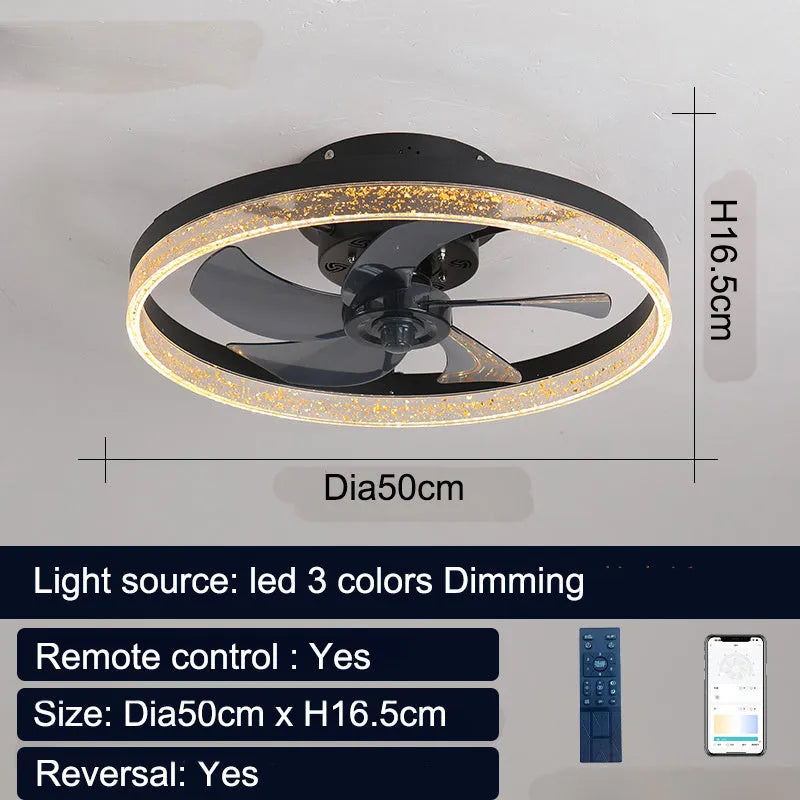 Nordic style remote control ceiling fan with LED light in a coffee gold finish.