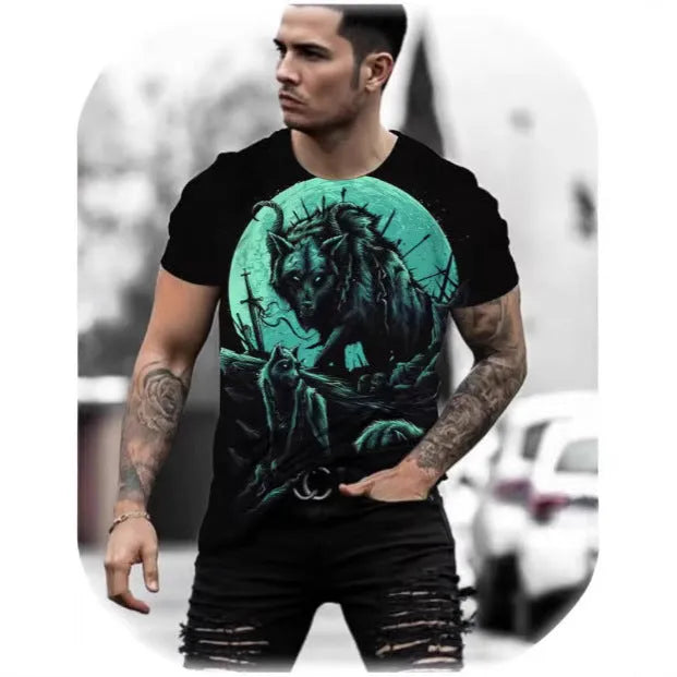 Retro 3D animal print men's short-sleeved t-shirt in bird eye cloth polyester fabric