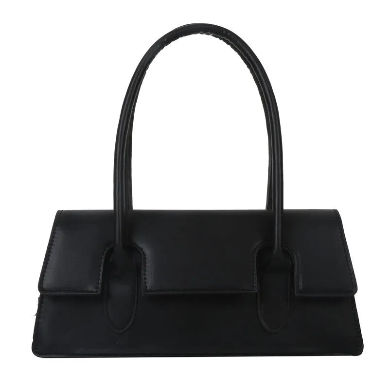 Women's horizontal square shoulder bag in PU leather with decorative stitching and single strap