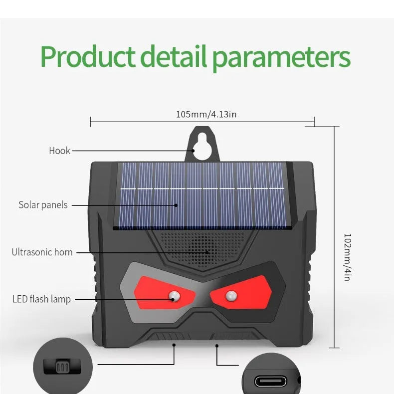 Black animal-shaped solar ultrasonic repeller for outdoor garden pest control