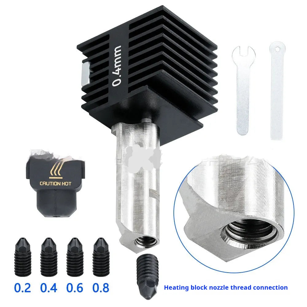 Bambu Lab A1 Mini 3D printer hot end assembly with hardened steel nozzle and black silicone sleeve