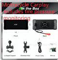 6.86-inch motorcycle driving recorder with IP68 waterproof shell, high brightness IPS touch screen, and dual recording cameras mounted on handlebars