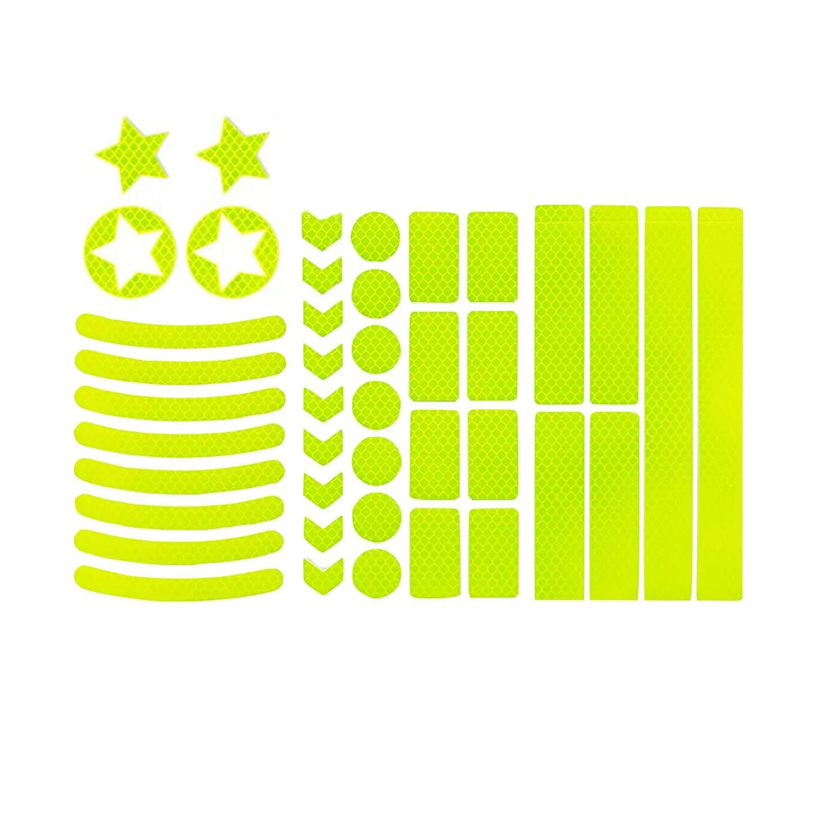 Sheet of reflective safety tape with a grid pattern for bicycles, shown in multiple colour options.