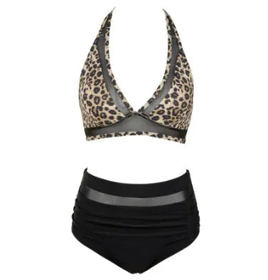 Women's black polyester bikini set with briefs bottom and matching top