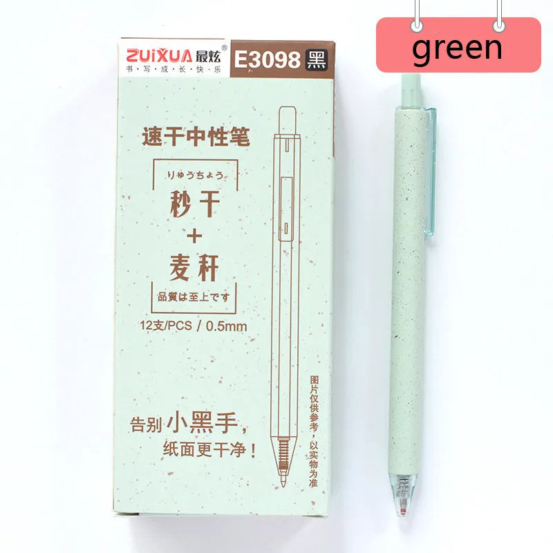 Pack of 12 push-type 0.5mm quick-drying gel pens in four colours with replaceable refill