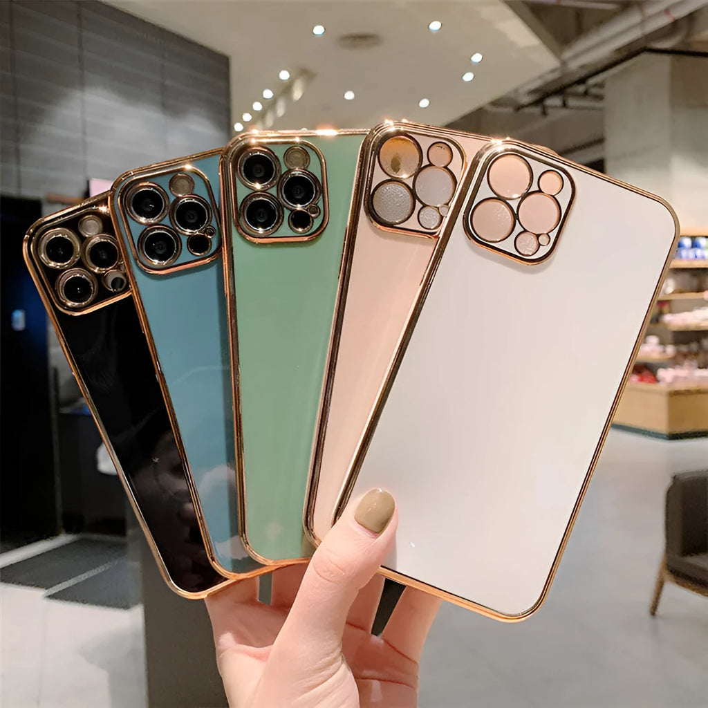 Electroplated mobile phone case for iPhone 13 in solid colour with geometric design on back cover