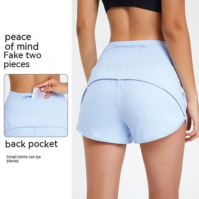Nylon women's fitness shorts in black, water blue, or white with high waist design