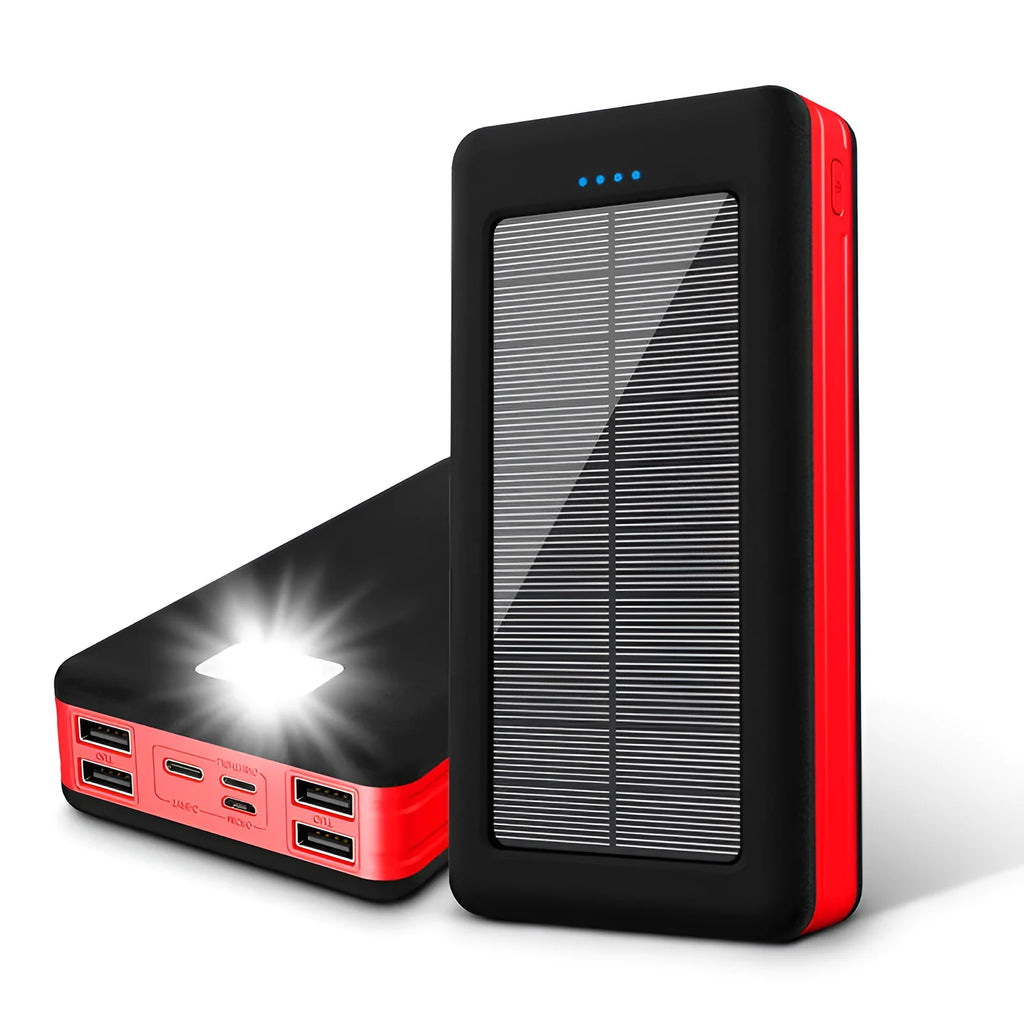 30000mAh solar power bank for outdoor camping with multi USB ports in black