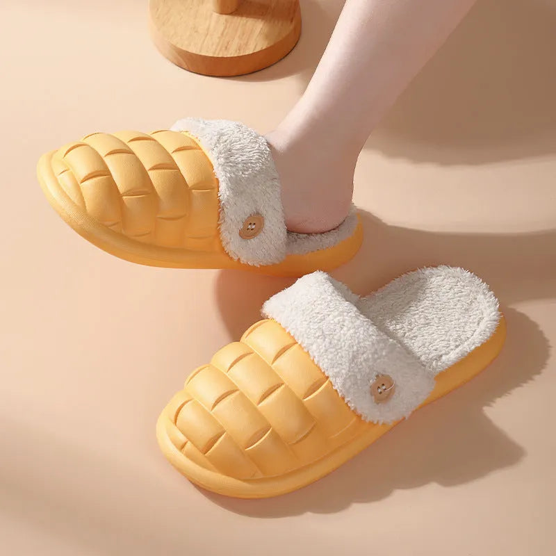 Women's EVA detachable slippers with plush lining in pink, green, yellow, white, grey, or black.