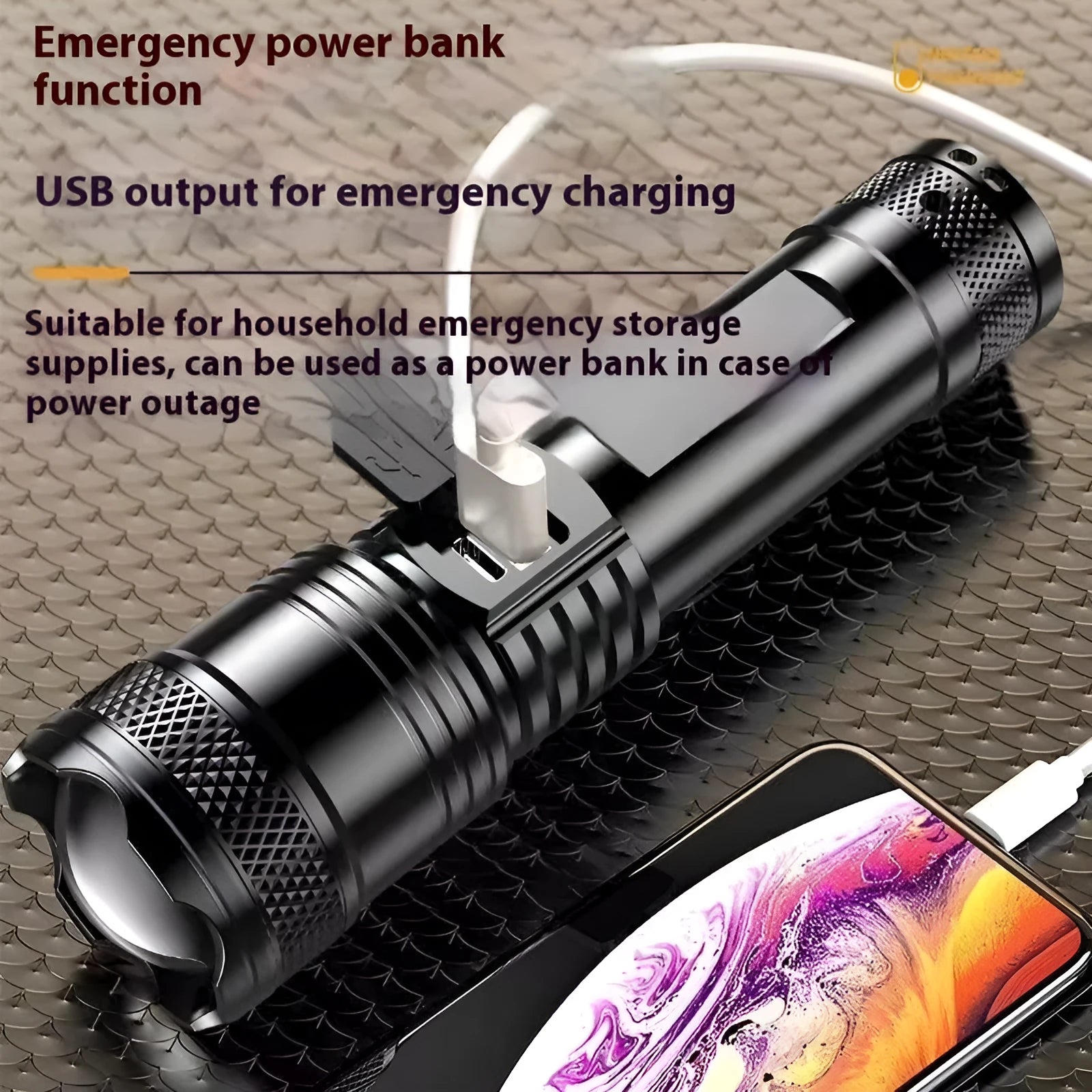 Power torch portable rechargeable super bright outdoor telescopic zoom searchlight with 2200LM output