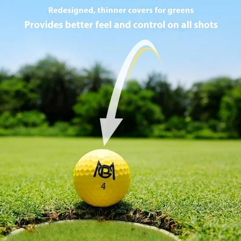 Golf Color Game Ball two-layer practice ball in orange, yellow, green, and rose colours, 42.6mm diameter