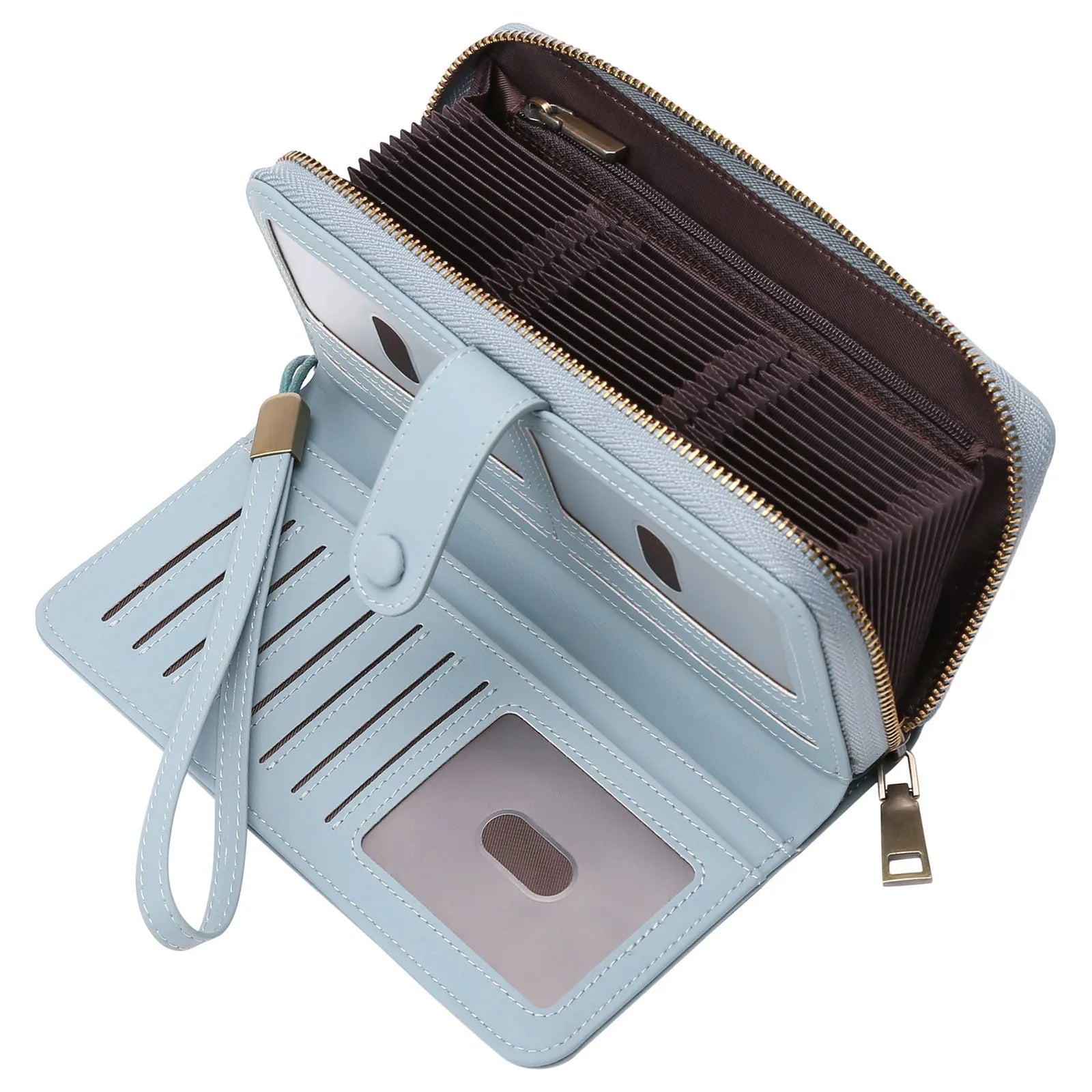 Expanding card holder women's long wallet passport bag in PU synthetic leather with anti-theft swiping