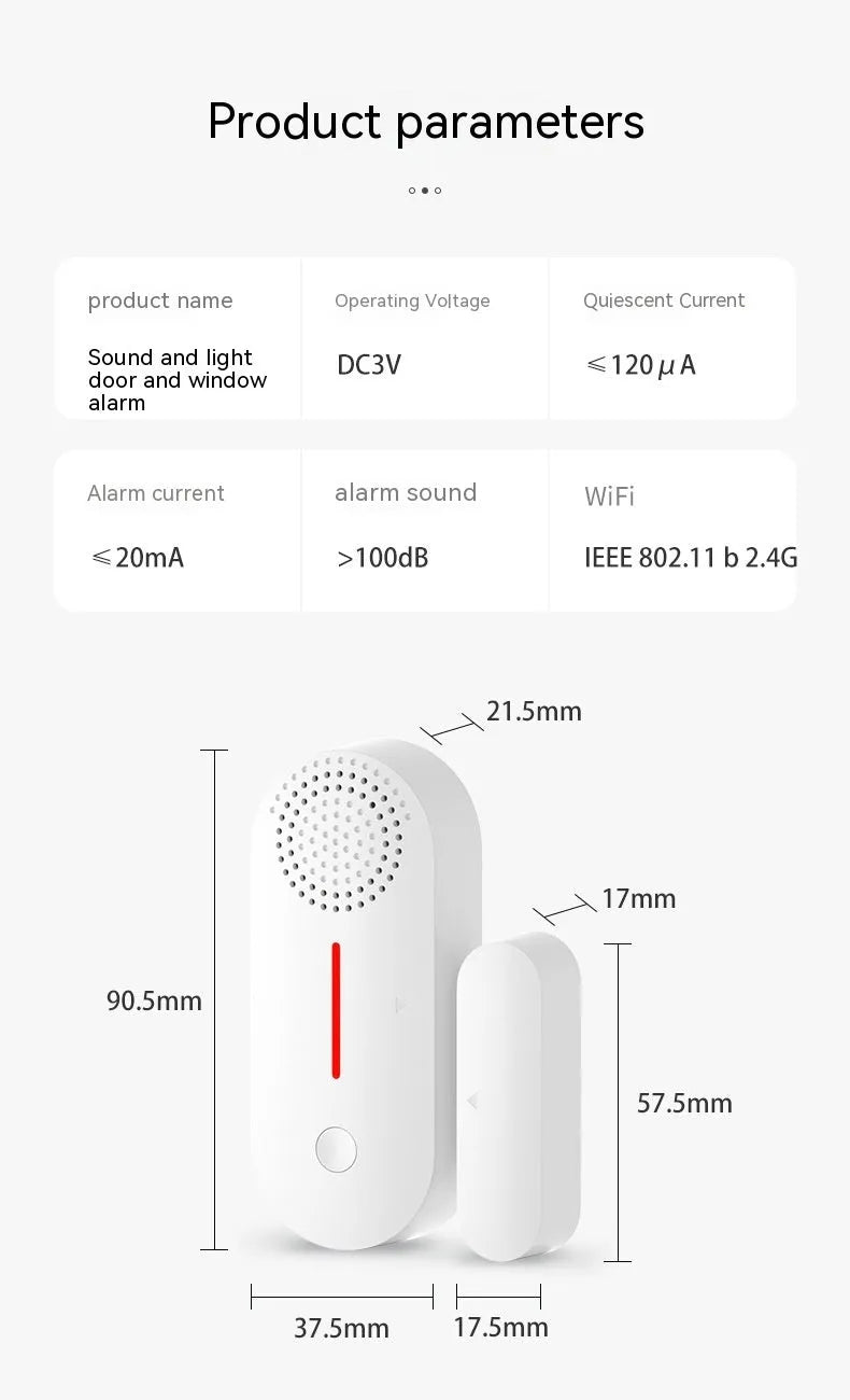 WiFi door magnetic sensor alarm unit for smart home security with sound and light alerts