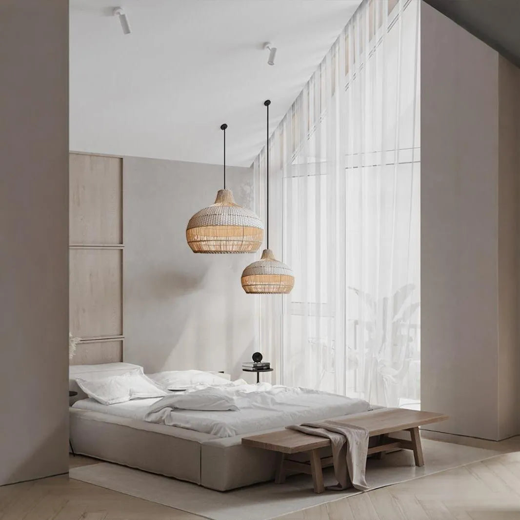 60cm diameter woven rattan chandelier with pastoral Southeast Asian style ceiling light fitting