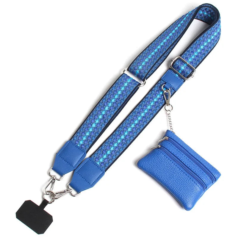 Polyester mobile phone lanyard with silk screen print in apricot colour showing long shoulder strap design