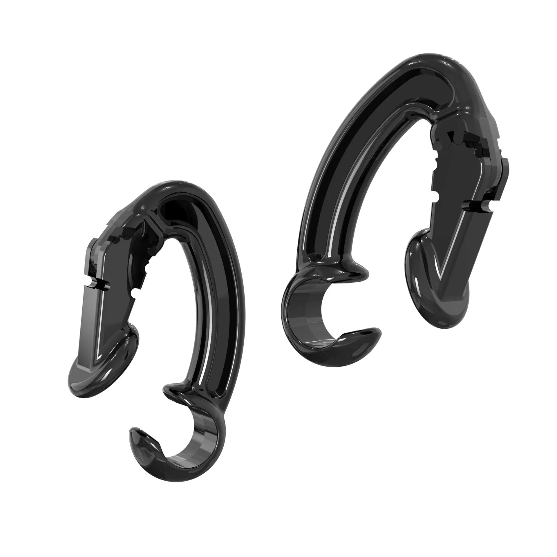 A white anti-lost clip attached to the back of a black AirPods Pro charging case.