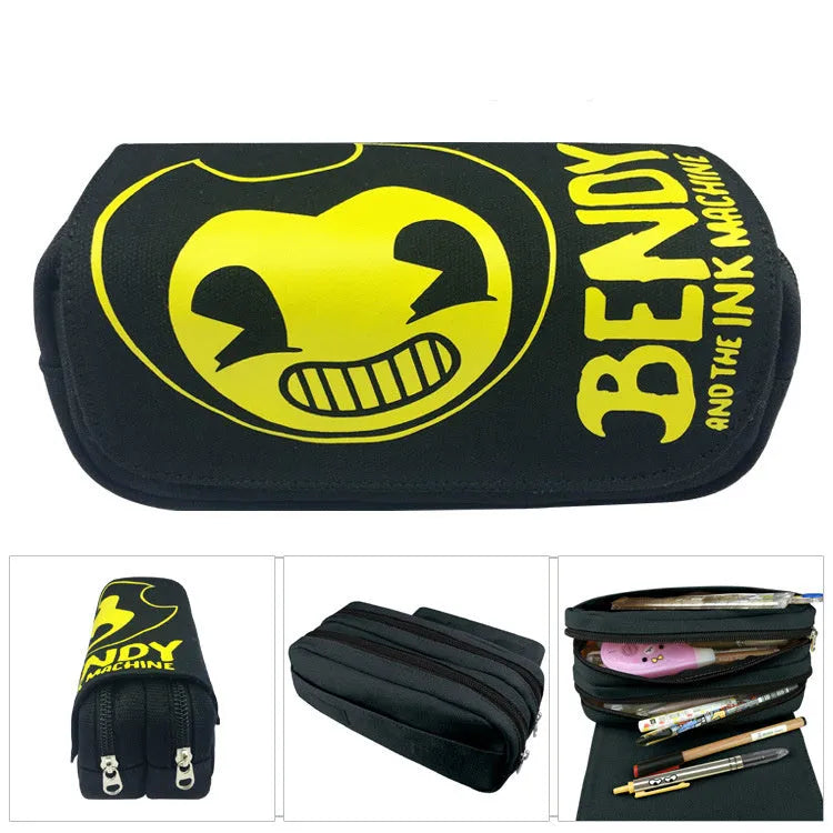 Canvas cartoon pencil case 20x9x6.5 cm in a colour style showing printed character design for student stationery storage
