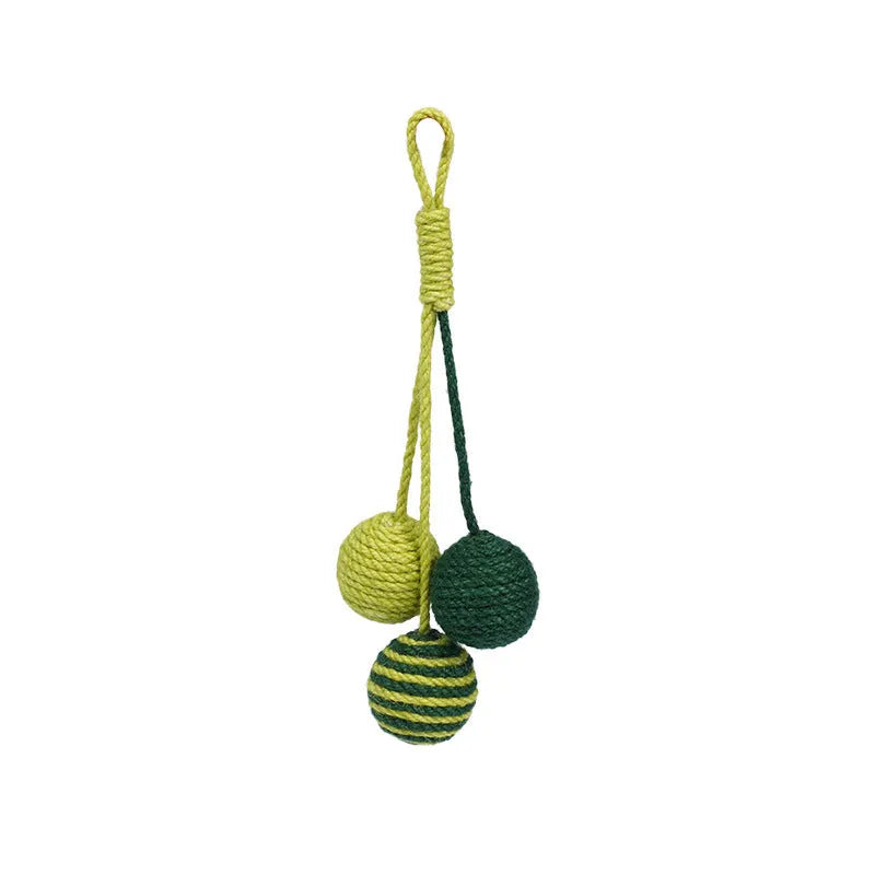 Cat toy set with teaser stick and coloured catnip balls on white background