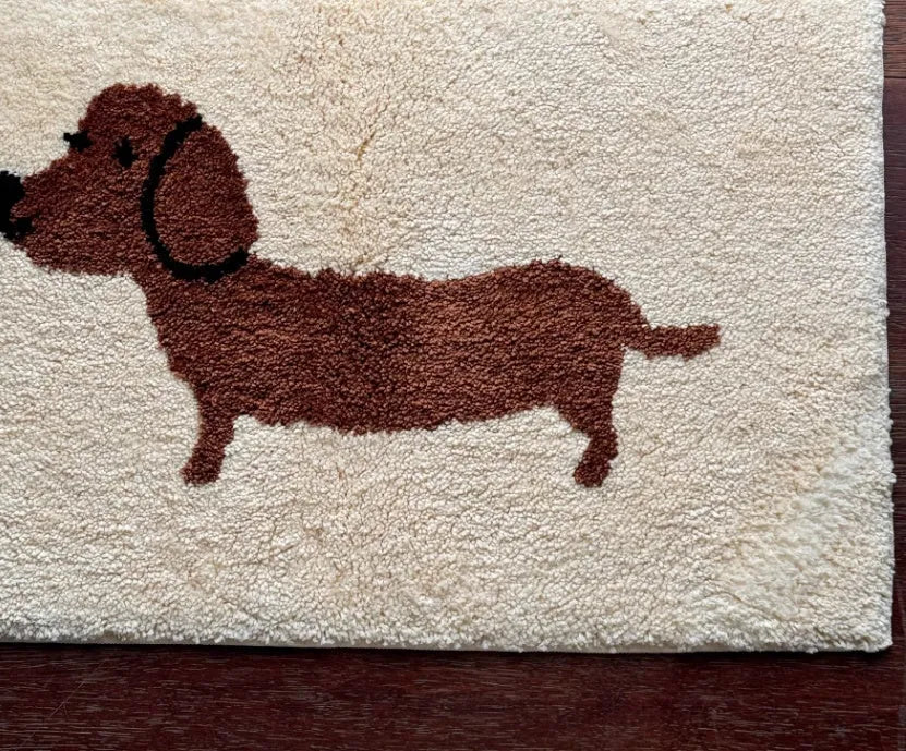 Good Luck Sausage puppy design Korean tufted floor mat cream style 50x80cm woven carpet