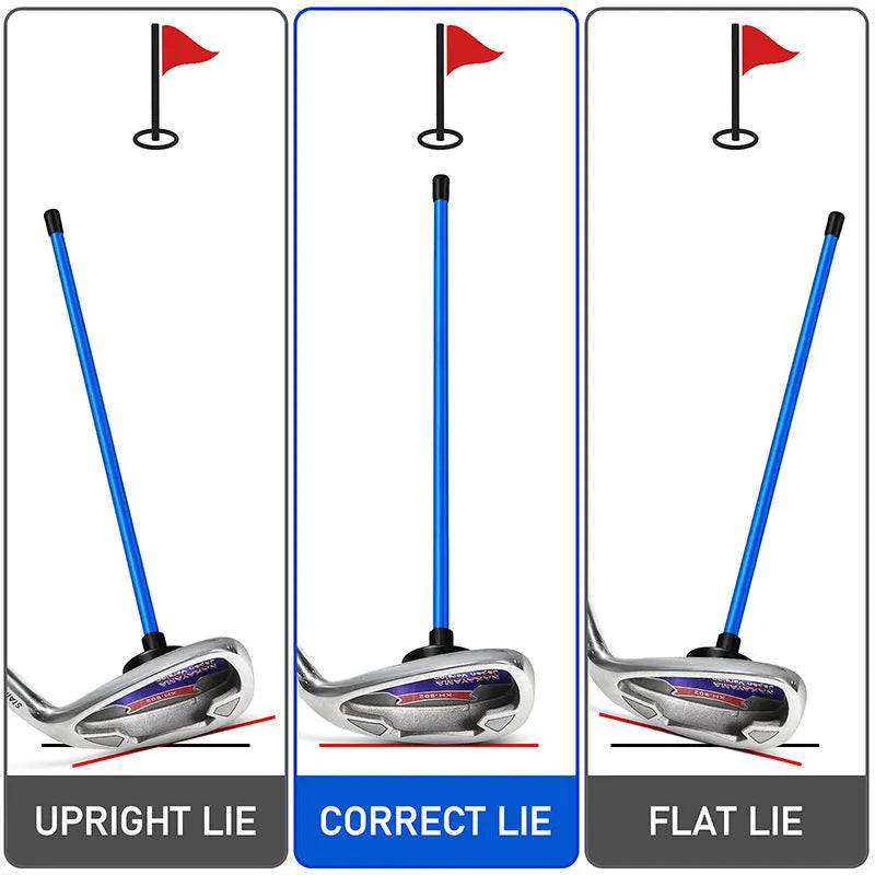 Red aluminium golf swing trainer with magnetic baseball bar alignment system attached to golf club