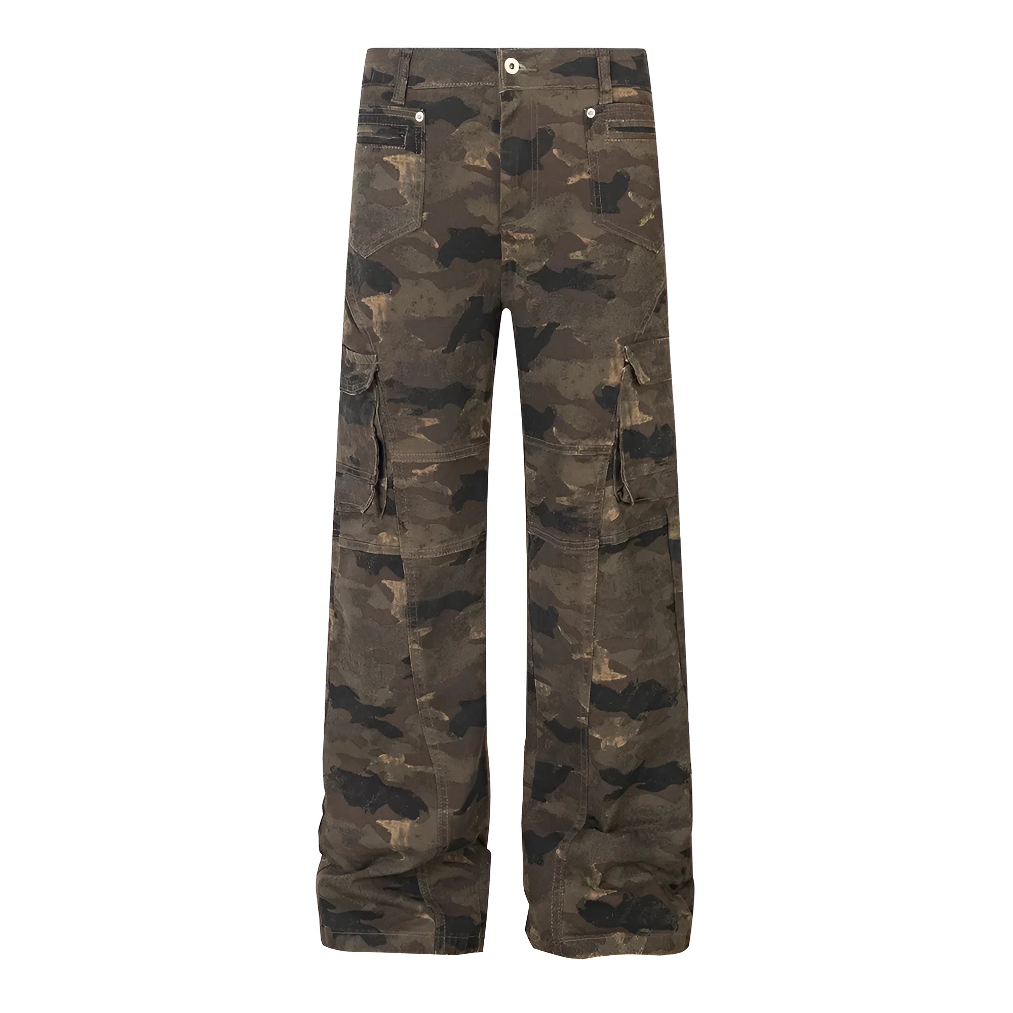 Men's camouflage denim trousers mid-waist casual work pants