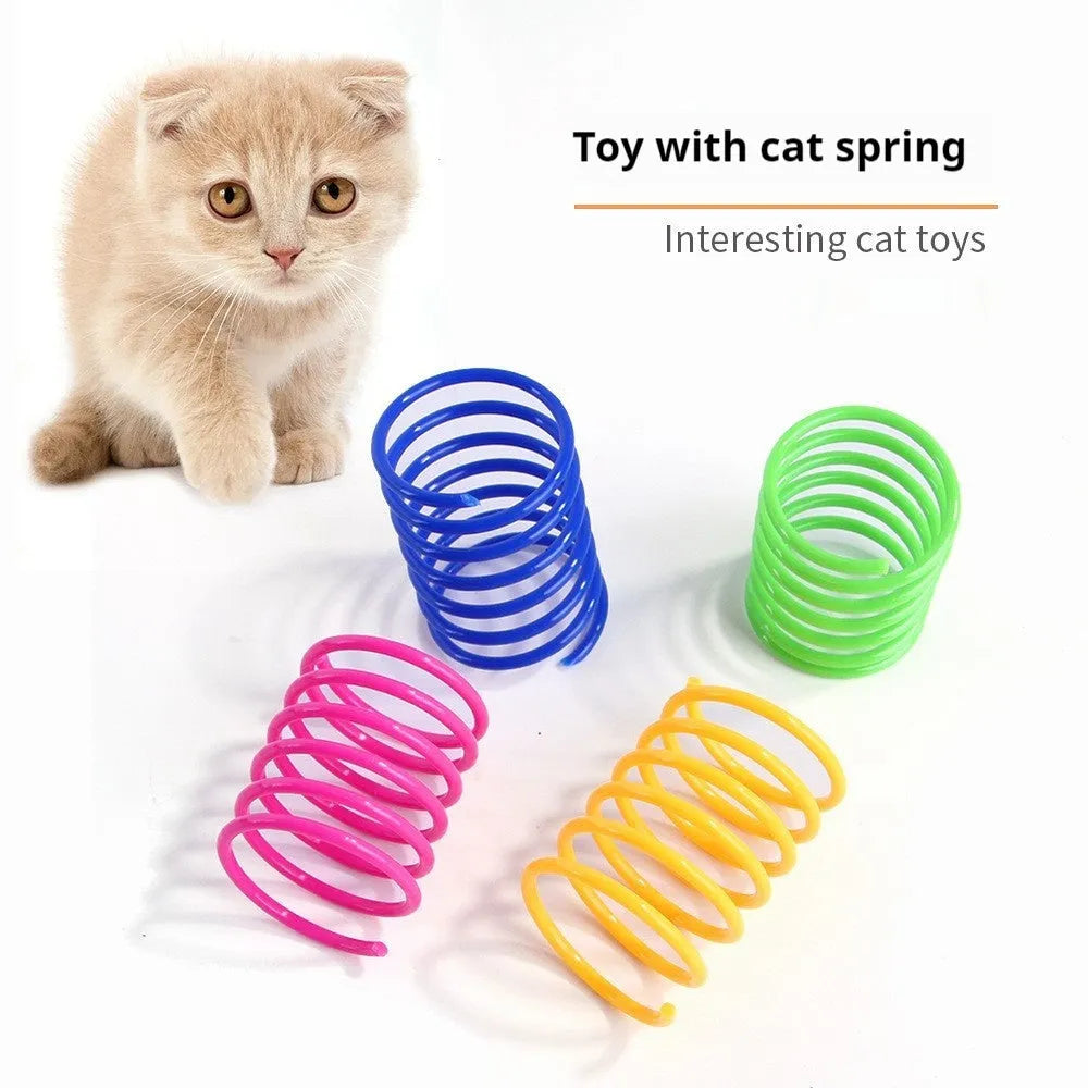 Mixed colour plastic self-beating cat spring toy 5.5cm bite-resistant for interactive play