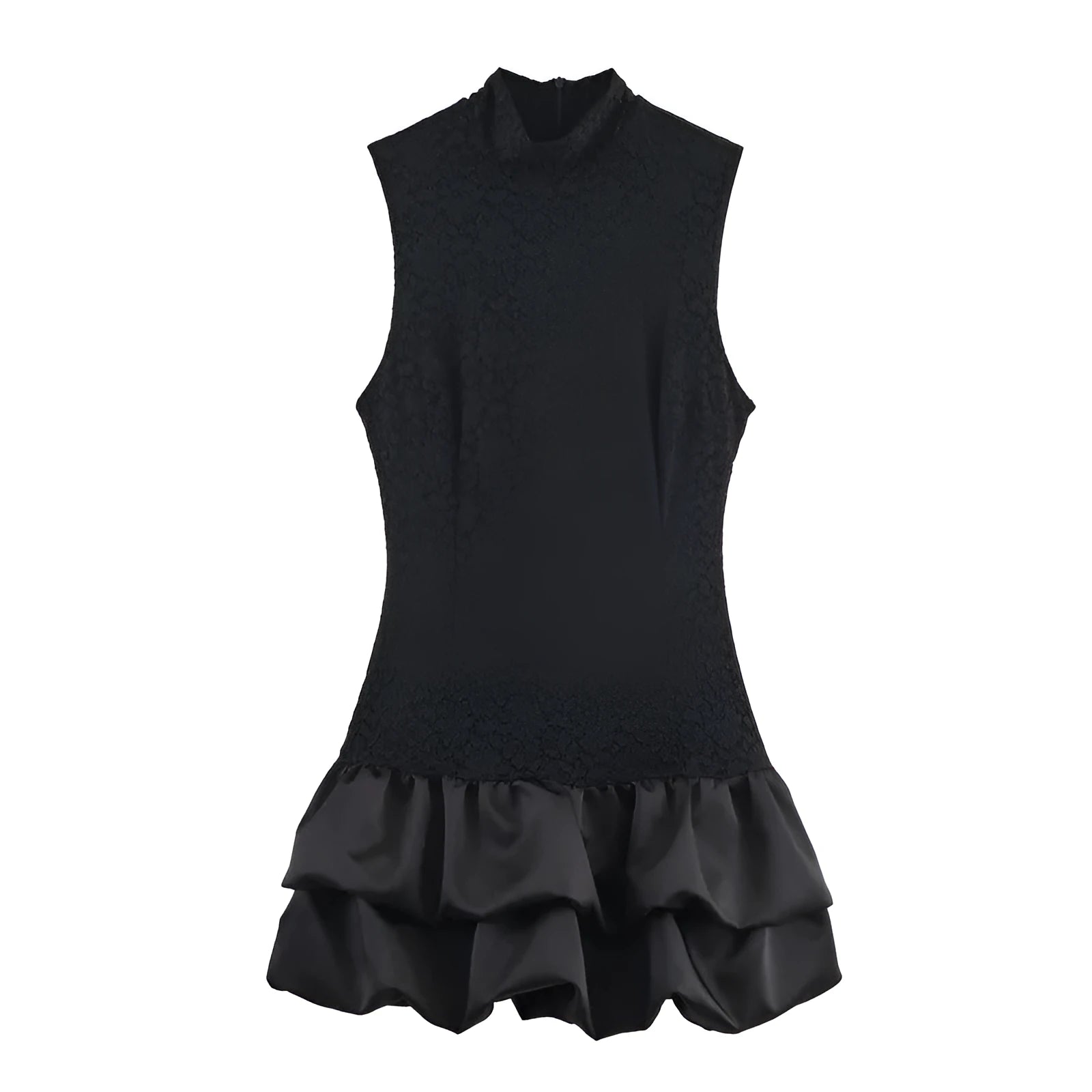Women's simple stitching lace short dress with asymmetric skirt, black, stripes, cotton blend, summer