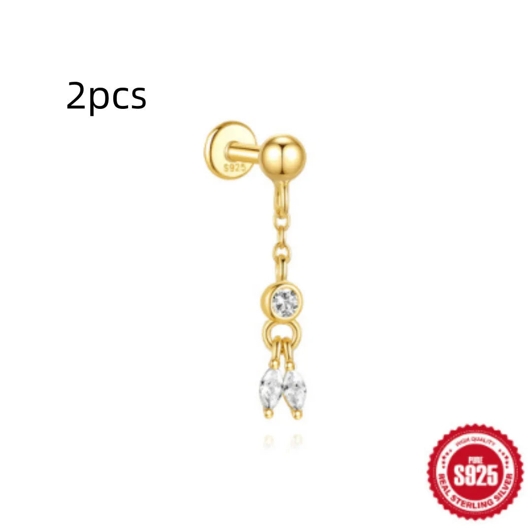 S925 sterling silver water drop shaped earring with a flat spiral puncture pattern, in a gold tone finish.
