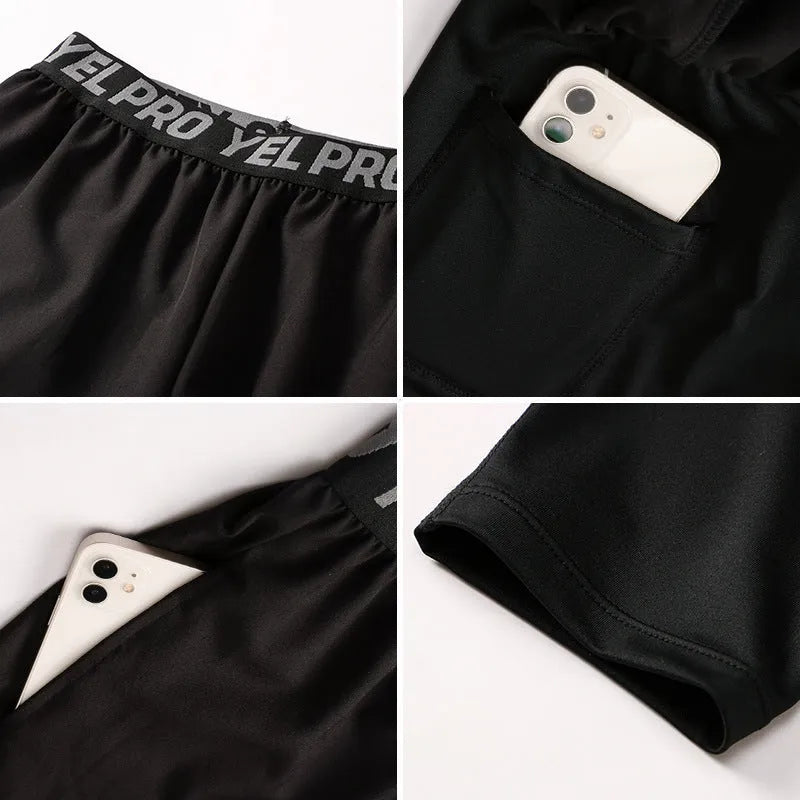 Men's grey quick-drying high elastic tight pants for fitness and running
