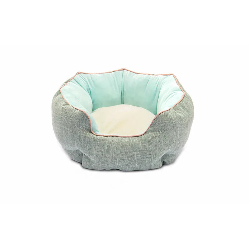 Blue octagonal pet bed with removable mats for small dogs and cats
