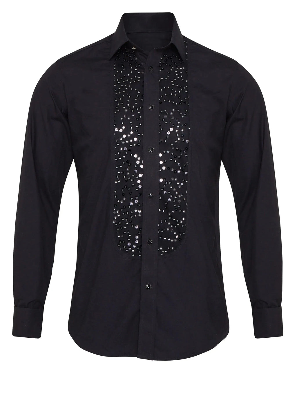 Black casual shirt with sequin detail, regular fit, polyester fabric, front view