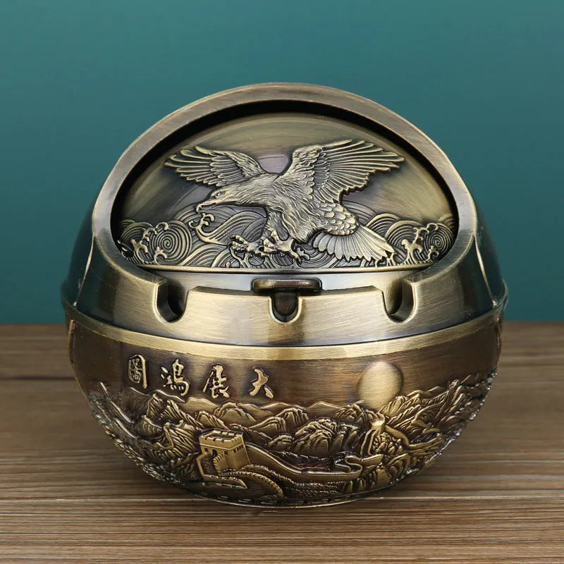 Creative alloy ashtray in bronze with smoke extinguishing slot, featuring a detailed Money Tree design.