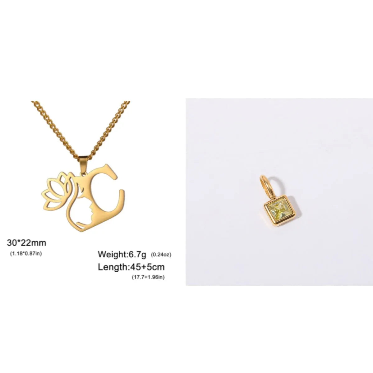Stainless steel necklace with letter pendant on cross chain in gold or silver electroplated finish