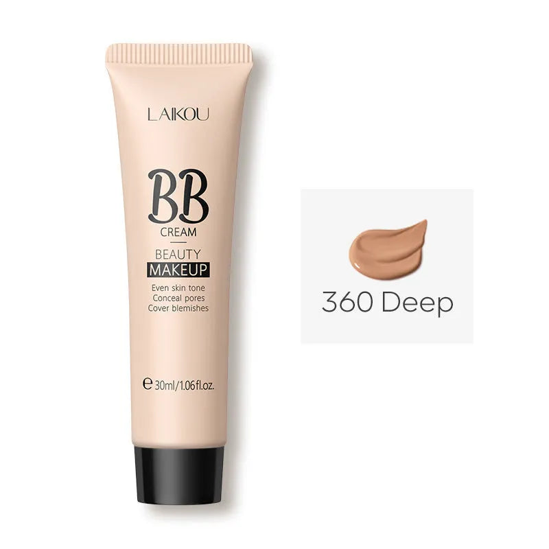 Natural Makeup BB Cream 30ml tube with nine shade swatches from Ivory White to Brown