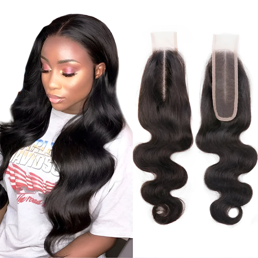 Straight natural colour human hair wig for women, shown in long length.