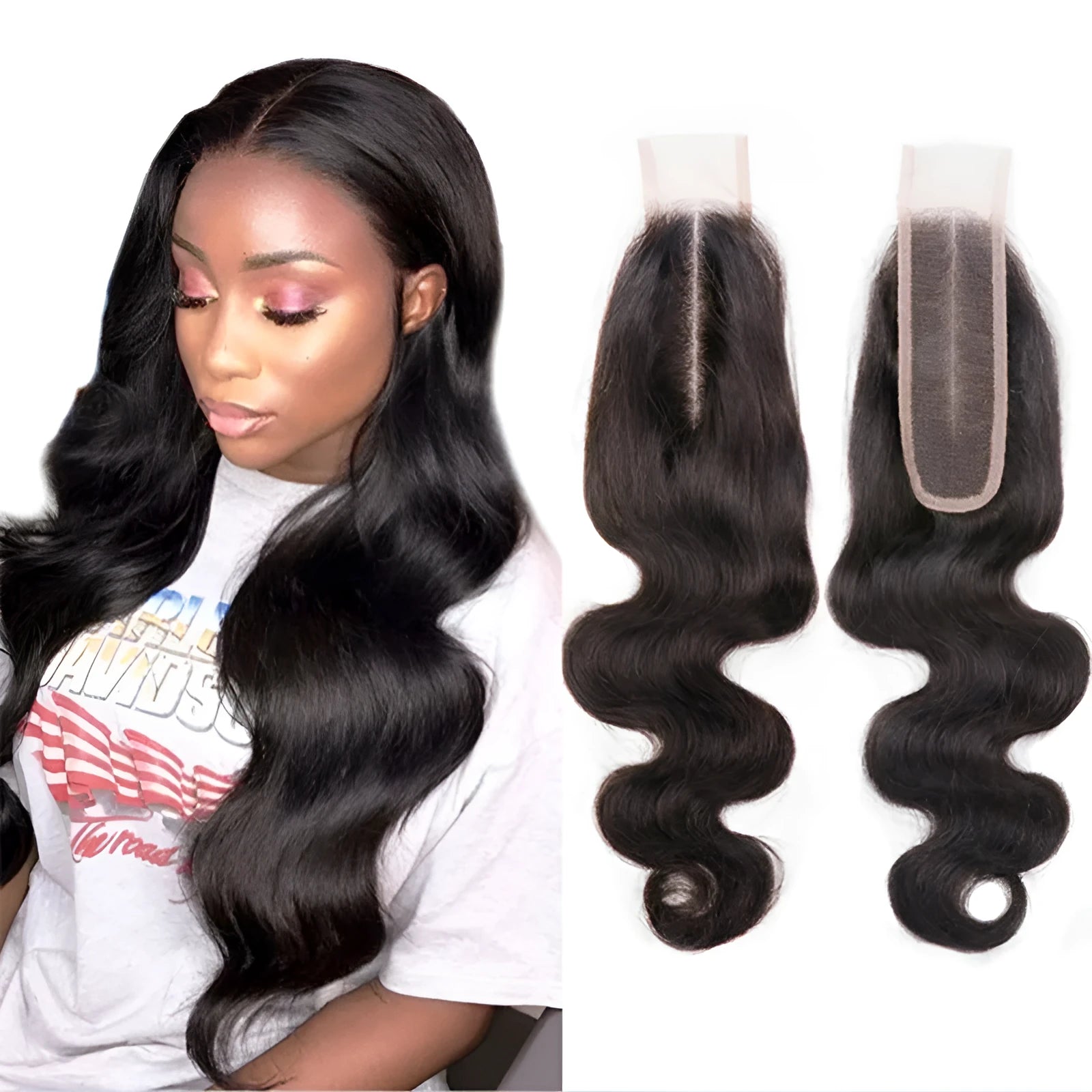 Straight natural colour human hair wig for women, shown in long length.