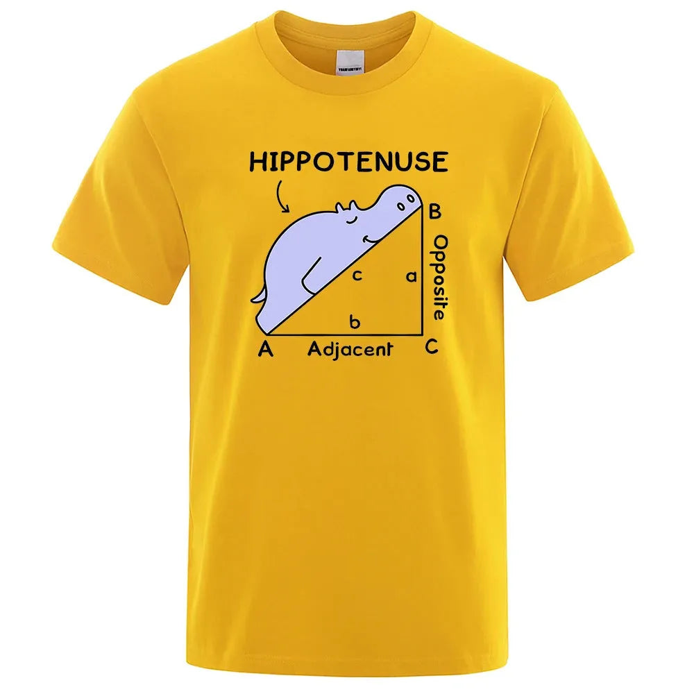 Loose fit cotton T-shirt with 'Hippotenuse Opposite Adjacent' funny text print, shown in Army Green colour.
