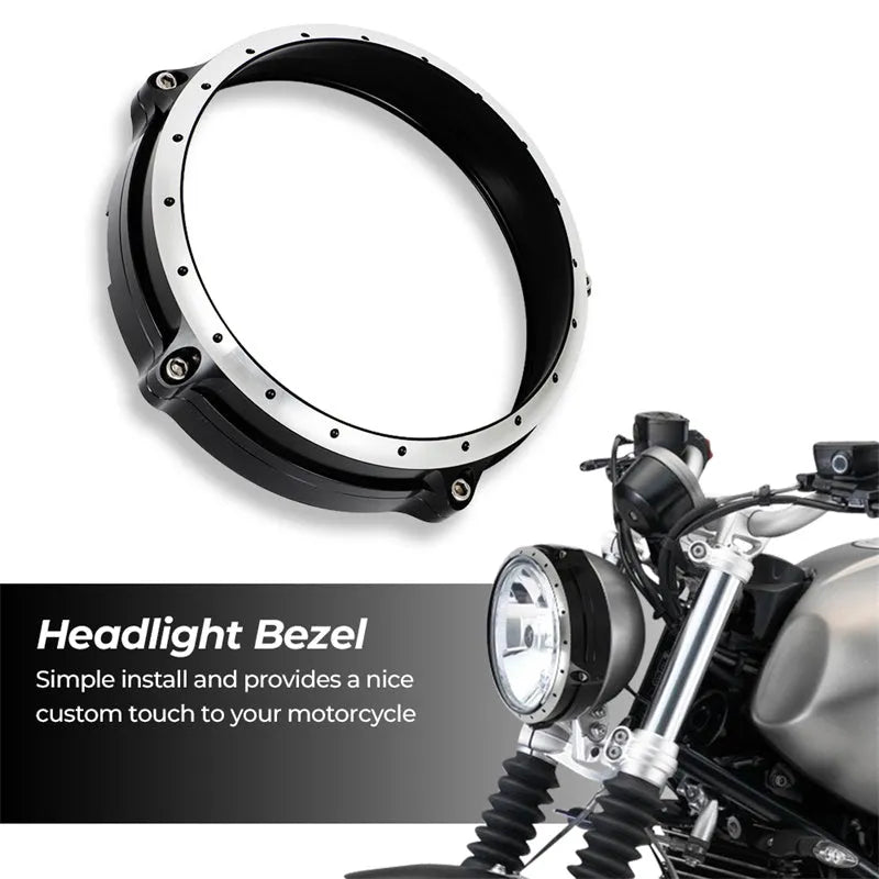 Black CNC aluminium headlight cover for BMW R NineT Scrambler motorcycle 2014-2017