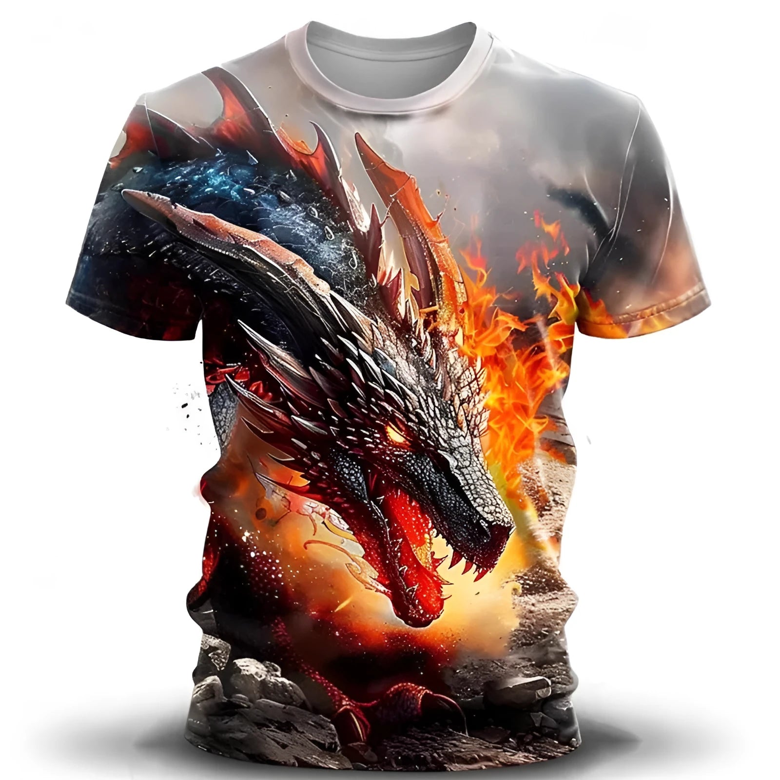 Men's short-sleeved T-shirt with 3D wind dragon graphic print on milk silk fabric